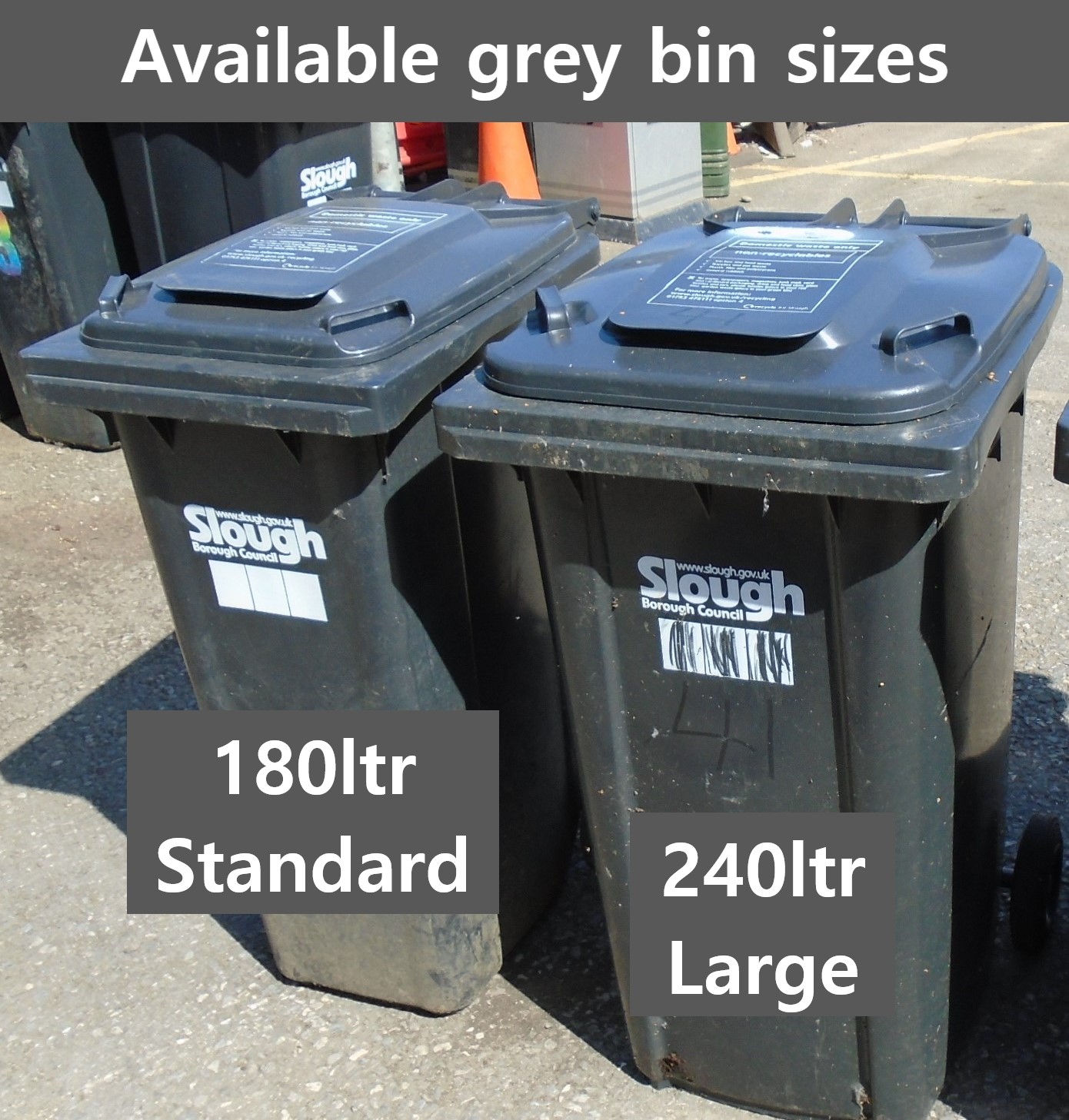 180L and 240l grey wheelie bins