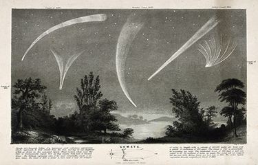 Astronomy comets in a night sky