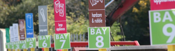 Different bays for waste and recycling at the Household Waste and recycling Centre.