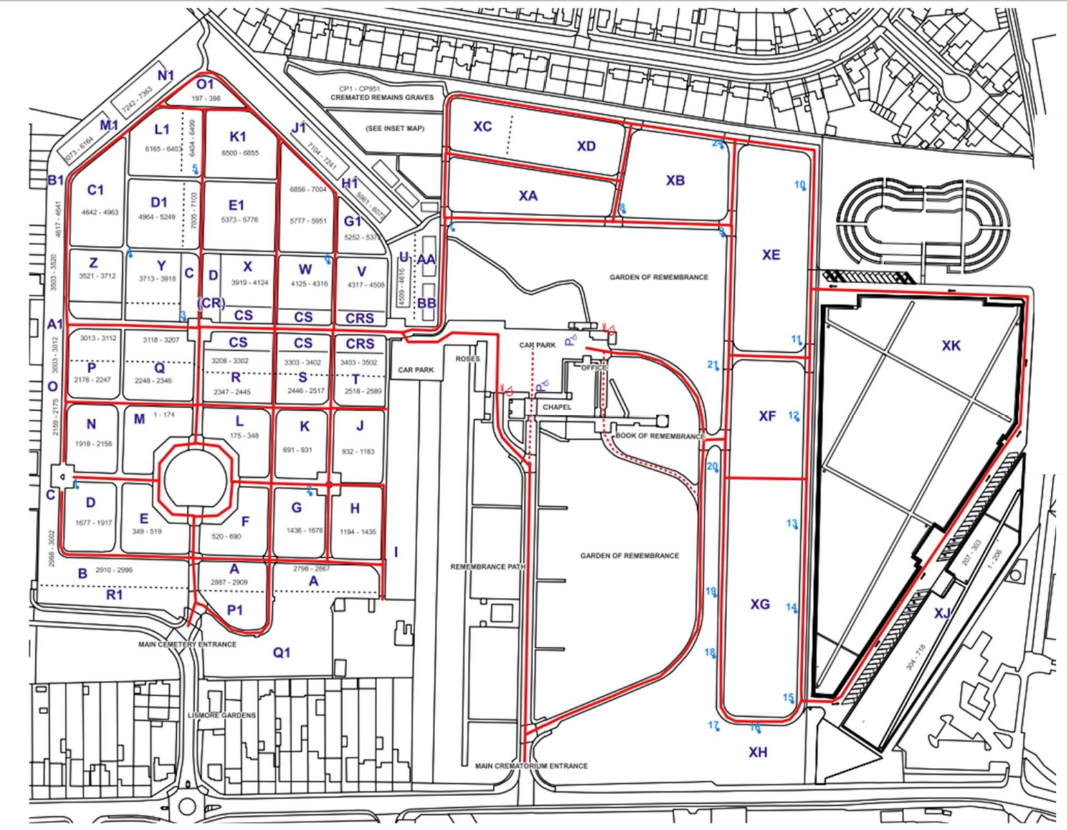 Map of Slough cemetery and crematorium