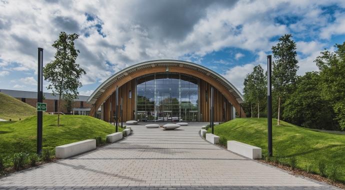 Photograph of the front facade of the Slough Ice Arena