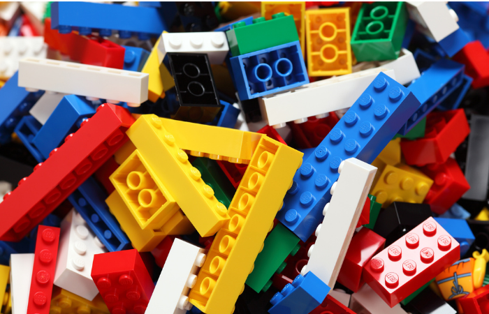 Multicoloured LEGO bricks in a pile