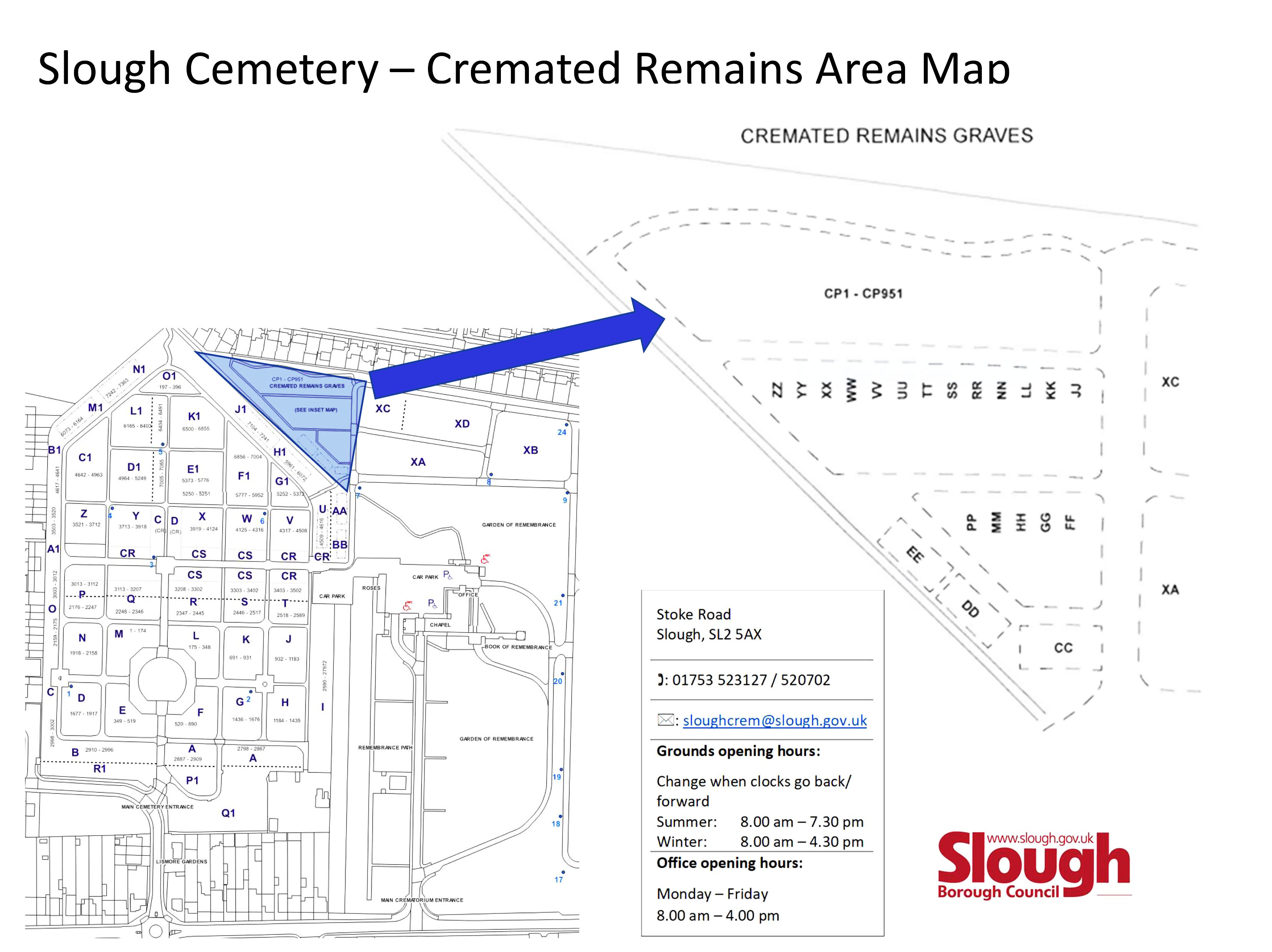 Map of cremated remains area at Slough cemetery