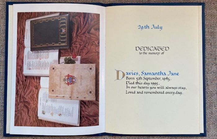 Example of inside of a miniature book of remembrance