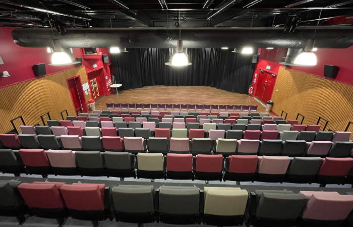 Photo of The Venue room at The Curve, Slough showing the raked seating, which can also be folded away