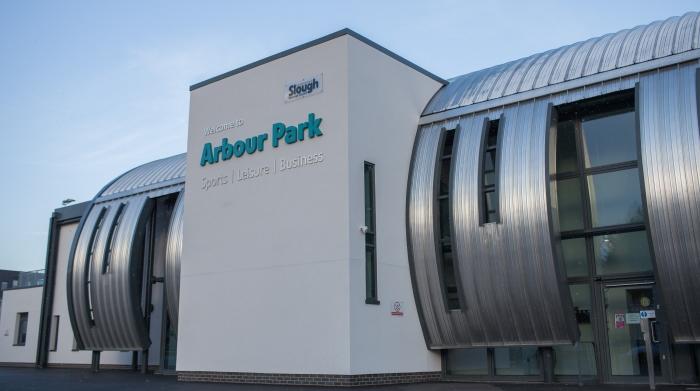 Photograph of the front of Arbour Park community stadium.