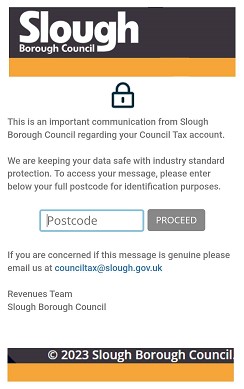 Example of the verification screen the Council Tax messaging service will display to a resident.