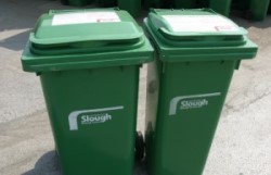Two garden waste green bins.