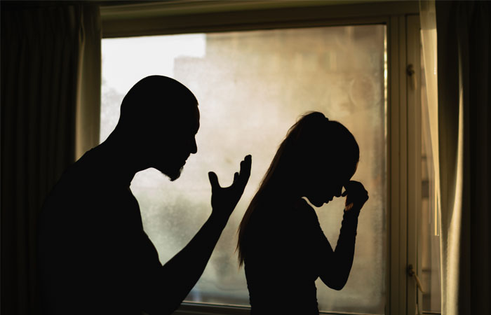 Domestic violence. Husband yelling at wife, people relationship conflict problems difficulties
